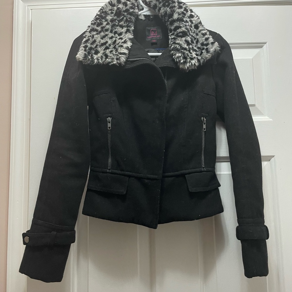 Material girl Black Jacket with Faux Fur Collar